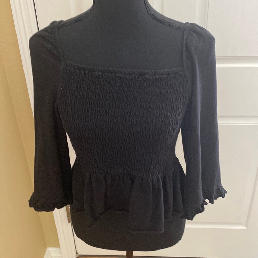 American Eagle Black Square Neck Peasant Blouse